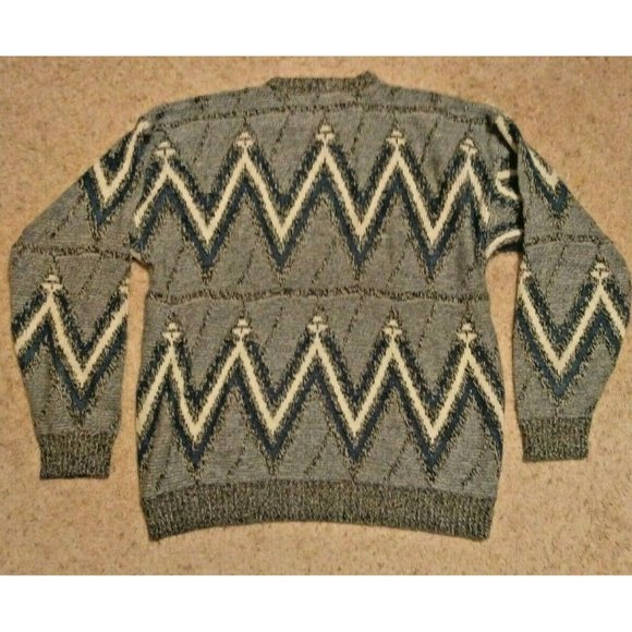 VINTAGE Gitano Sweater Mens Size Large Pullover Crew Neck Crazy Long Sleeve Knit - Picture 6 of 11